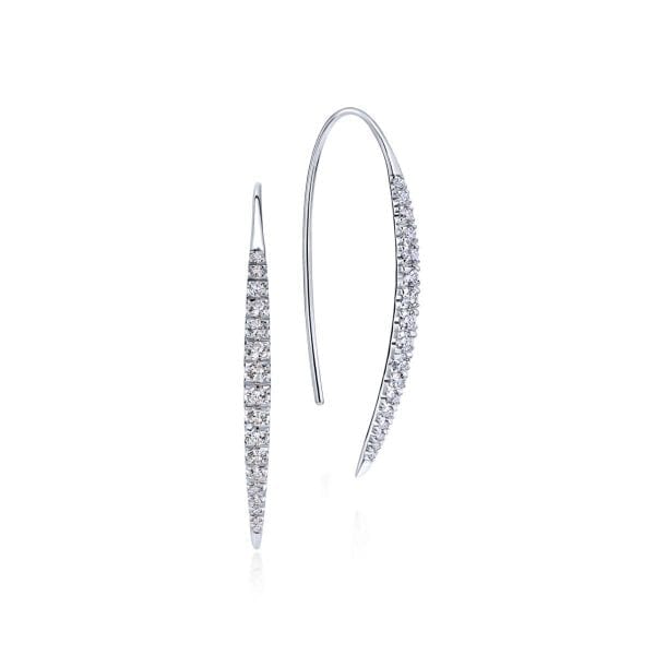 14k White Gold Slim Tapered Diamond Drop Earrings