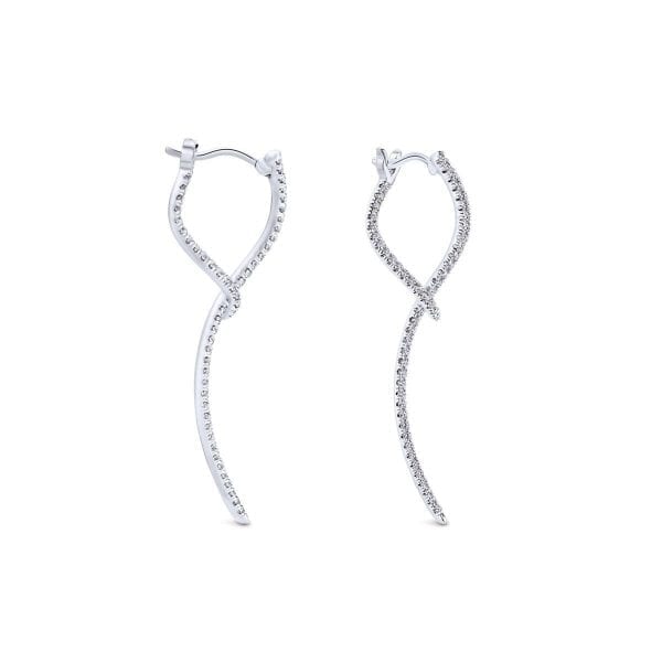 14k White Gold Sculptural Diamond Drop Earrings - Image 3