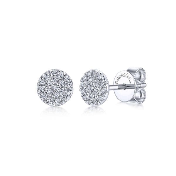 14k White Gold Round Cluster Diamond Stud Earrings