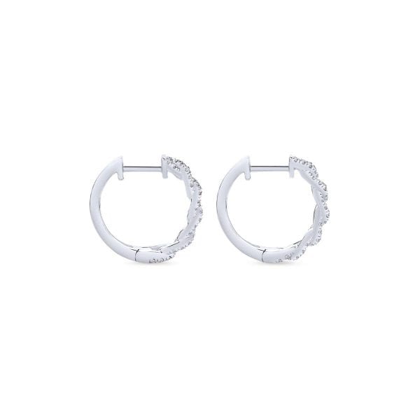 14K White Gold Twisted 15mm Diamond Huggie Earrings - Image 2