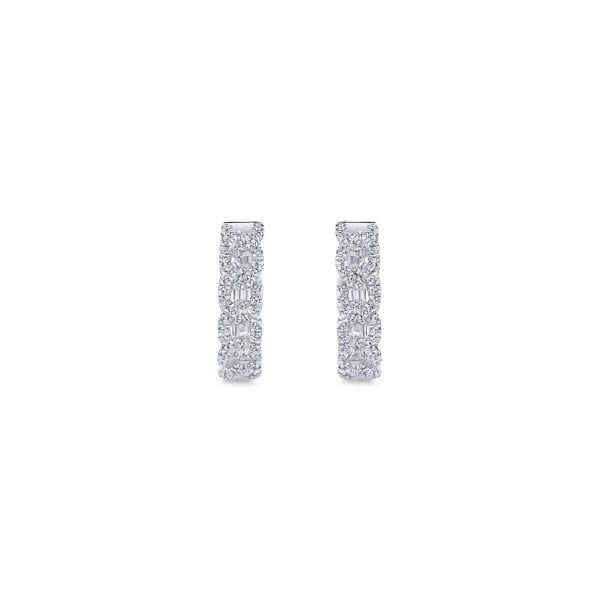 14K White Gold Twisted 15mm Diamond Huggie Earrings - Image 3