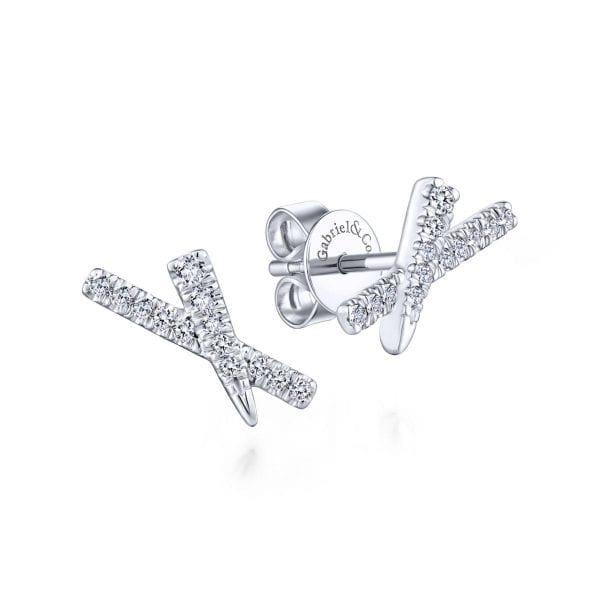 14k White Gold Tapered X Diamond Stud Earrings