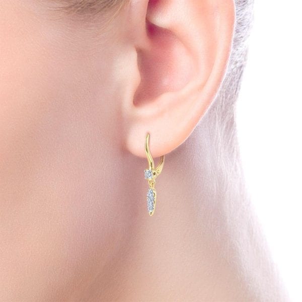 14K Yellow Gold Spiked Diamond Drop Earrings - Image 2