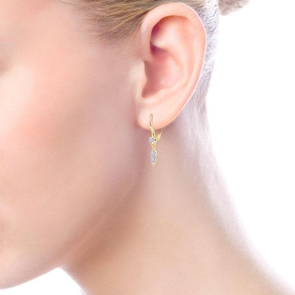 14K Yellow Gold Spiked Diamond Drop Earrings - Image 3