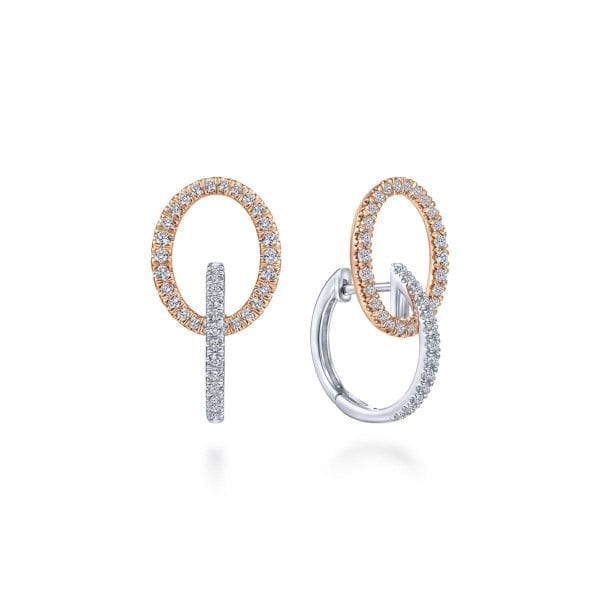 14K White-Rose Gold 20mm Diamond Huggie Drop Earrings