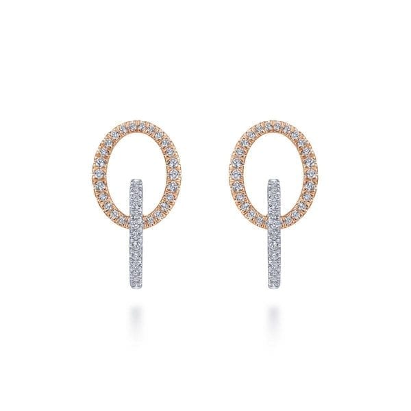 14K White-Rose Gold 20mm Diamond Huggie Drop Earrings - Image 3