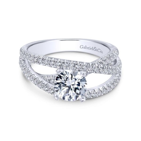 14K White Gold Round Free Form Diamond Engagement Ring