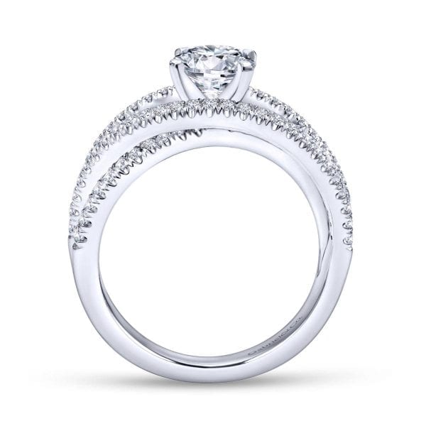 14K White Gold Round Free Form Diamond Engagement Ring - Image 2