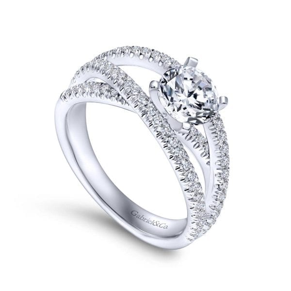 14K White Gold Round Free Form Diamond Engagement Ring - Image 3