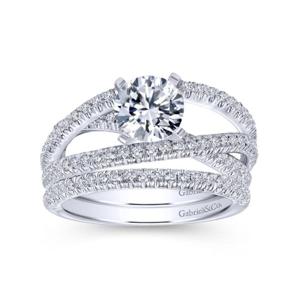 14K White Gold Round Free Form Diamond Engagement Ring - Image 4