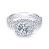 14K White Gold Cushion Halo Round Diamond Engagement Ring / Center Diamond Sold Seperate