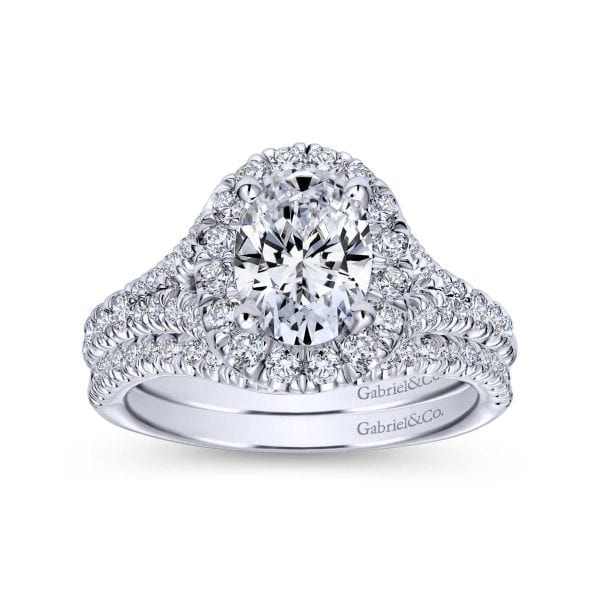 14K White Gold Oval Halo Diamond Engagement Ring / Center Diamond Sold Seperate - Image 4