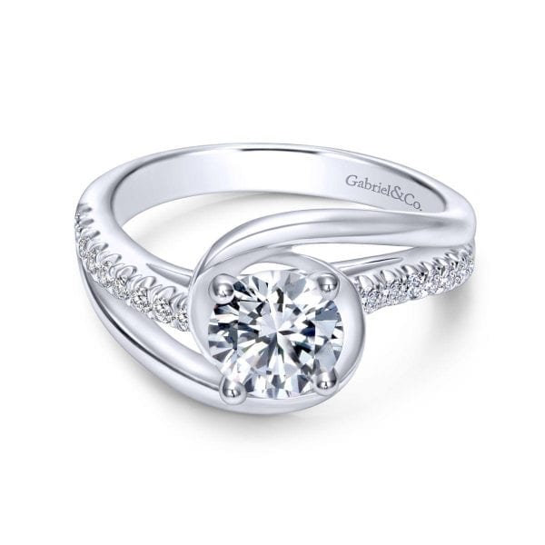 14K White Gold Round Bypass Diamond Engagement Ring / Center Diamond Sold Seperate