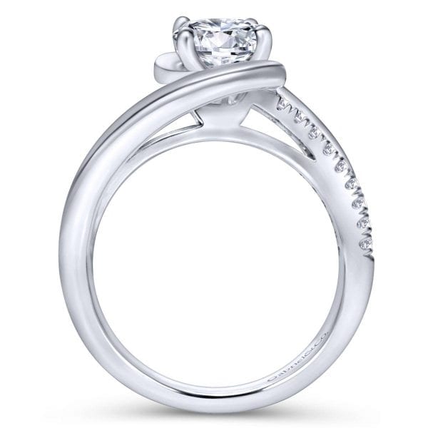 14K White Gold Round Bypass Diamond Engagement Ring / Center Diamond Sold Seperate - Image 2