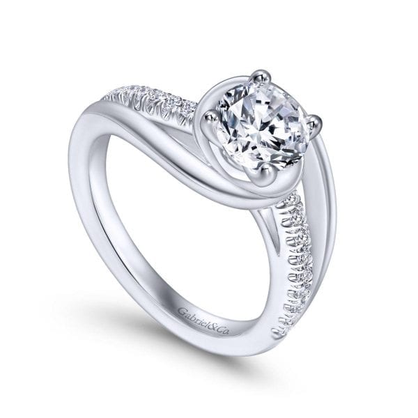 14K White Gold Round Bypass Diamond Engagement Ring / Center Diamond Sold Seperate - Image 3