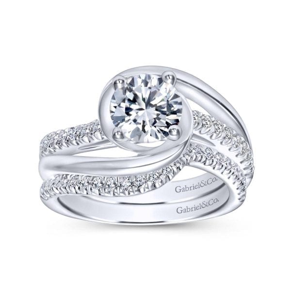 14K White Gold Round Bypass Diamond Engagement Ring / Center Diamond Sold Seperate - Image 4