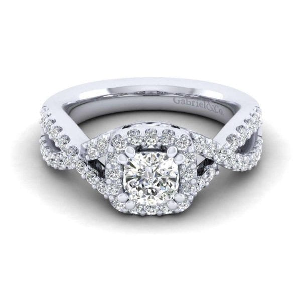 14K White Gold Cushion Halo Diamond Engagement Ring / Center Diamond Sold Seperate