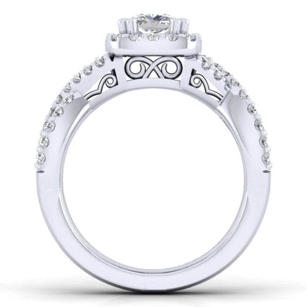 14K White Gold Cushion Halo Diamond Engagement Ring / Center Diamond Sold Seperate - Image 2