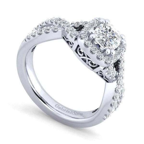 14K White Gold Cushion Halo Diamond Engagement Ring / Center Diamond Sold Seperate - Image 3