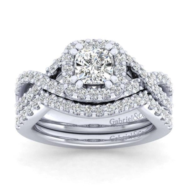 14K White Gold Cushion Halo Diamond Engagement Ring / Center Diamond Sold Seperate - Image 4