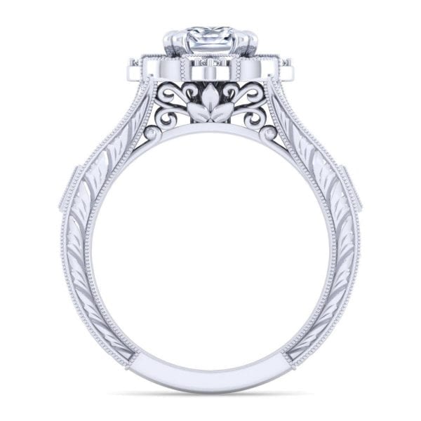 Vintage 14K White Gold Cushion Halo Diamond Engagement Ring / Center Diamond Sold Seperate - Image 2