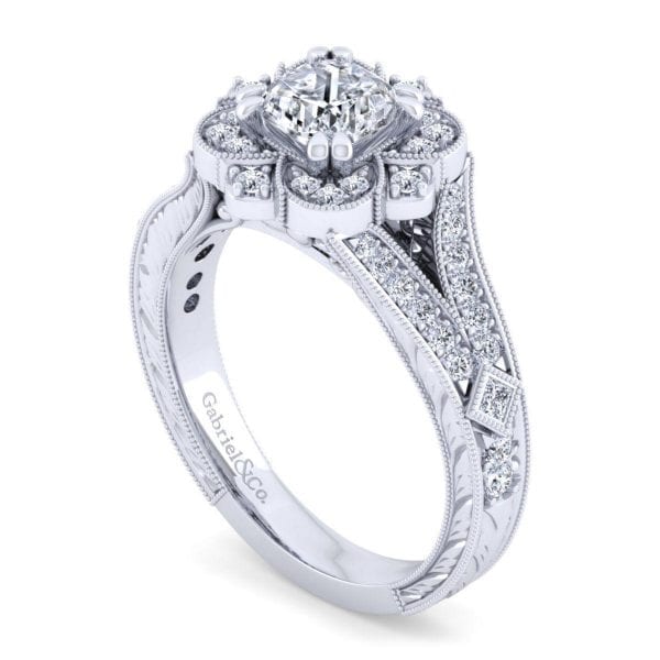 Vintage 14K White Gold Cushion Halo Diamond Engagement Ring / Center Diamond Sold Seperate - Image 3