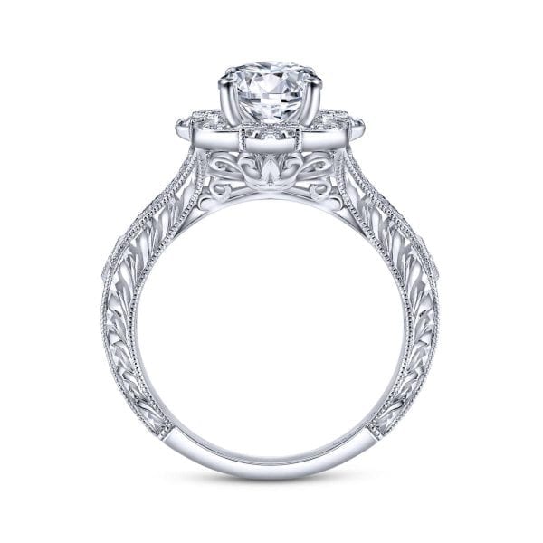 Vintage 14K White Gold Round Halo Diamond Engagement Ring / Center Diamond Sold Seperate - Image 2