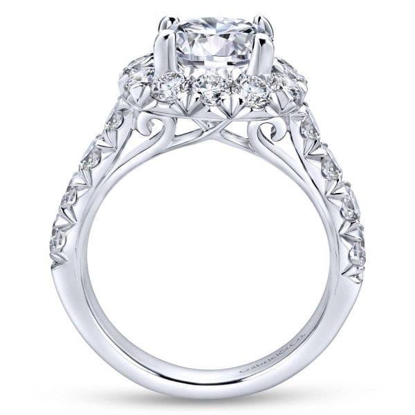 14K White Gold Cushion Halo Round Diamond Engagement Ring / Center Diamond Sold Seperate - Image 2