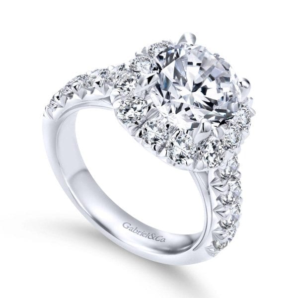 14K White Gold Cushion Halo Round Diamond Engagement Ring / Center Diamond Sold Seperate - Image 3