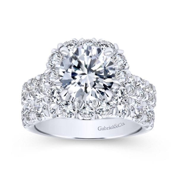 14K White Gold Cushion Halo Round Diamond Engagement Ring / Center Diamond Sold Seperate - Image 4