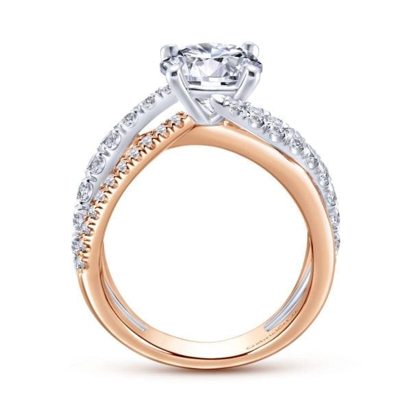 14K White-Rose Gold Round Free Form Diamond Engagement Ring - Image 2