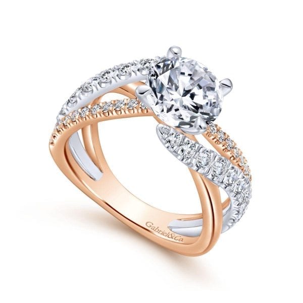 14K White-Rose Gold Round Free Form Diamond Engagement Ring - Image 3