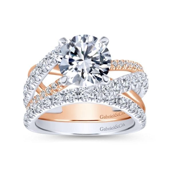 14K White-Rose Gold Round Free Form Diamond Engagement Ring - Image 4