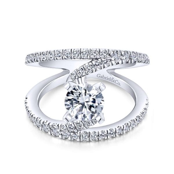 14K White Gold Round Split Shank Diamond Engagement Ring / Center Diamond Sold Seperate