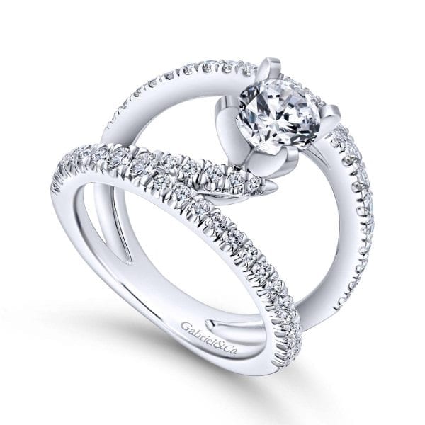 14K White Gold Round Split Shank Diamond Engagement Ring / Center Diamond Sold Seperate - Image 3