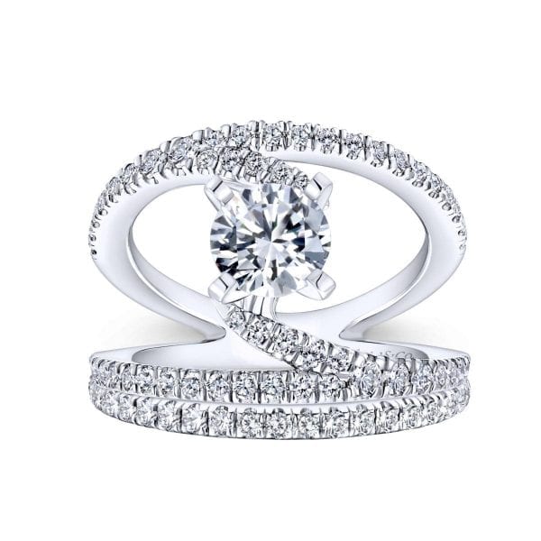 14K White Gold Round Split Shank Diamond Engagement Ring / Center Diamond Sold Seperate - Image 4