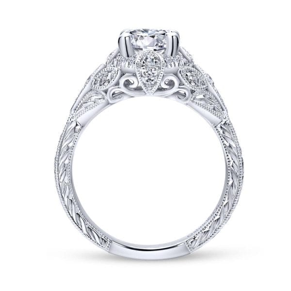 Unique 14K White Gold Vintage Halo Engagement Ring / Center Diamond Sold Seperate - Image 2