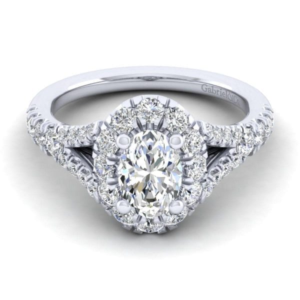 14K White Gold Oval Halo Diamond Engagement Ring / Center Diamond Sold Seperate