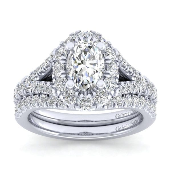 14K White Gold Oval Halo Diamond Engagement Ring / Center Diamond Sold Seperate - Image 4