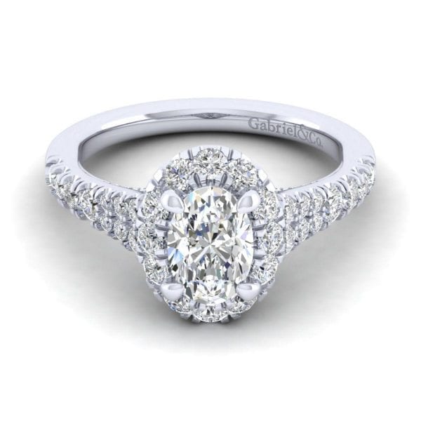 14K White Gold Oval Halo Diamond Engagement Ring / Center Diamond Sold Seperate