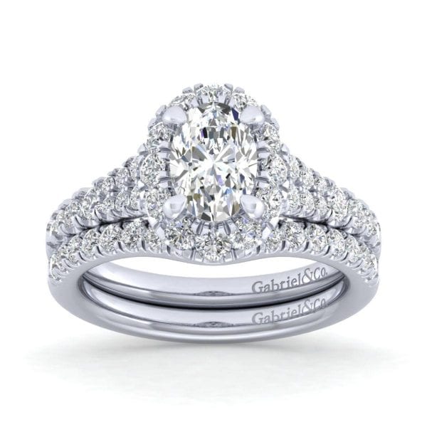 14K White Gold Oval Halo Diamond Engagement Ring / Center Diamond Sold Seperate - Image 4