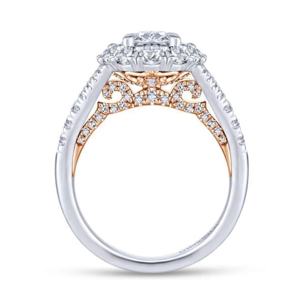 14K White-Rose Gold Oval Double Halo Diamond Engagement Ring / Center Diamond Sold Seperate - Image 2