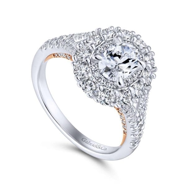 14K White-Rose Gold Oval Double Halo Diamond Engagement Ring / Center Diamond Sold Seperate - Image 3