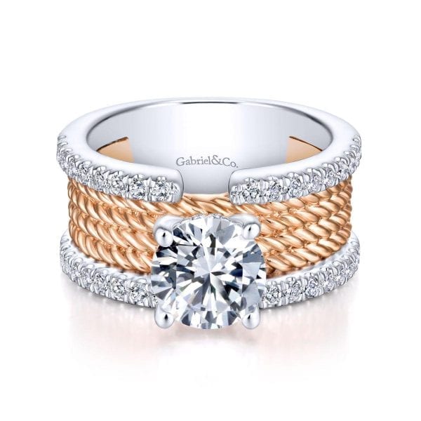 14K White-Rose Gold Round Diamond Engagement Ring