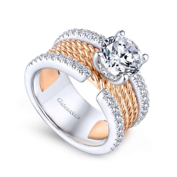 14K White-Rose Gold Round Diamond Engagement Ring - Image 3