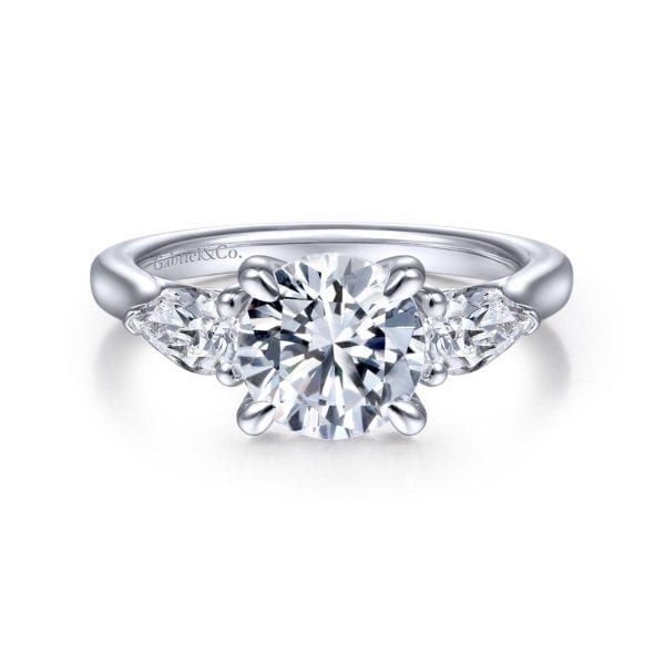 14K White Gold Round 3 Stone Diamond Engagement Ring