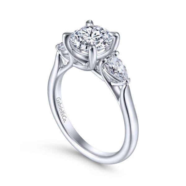 14K White Gold Round 3 Stone Diamond Engagement Ring - Image 4