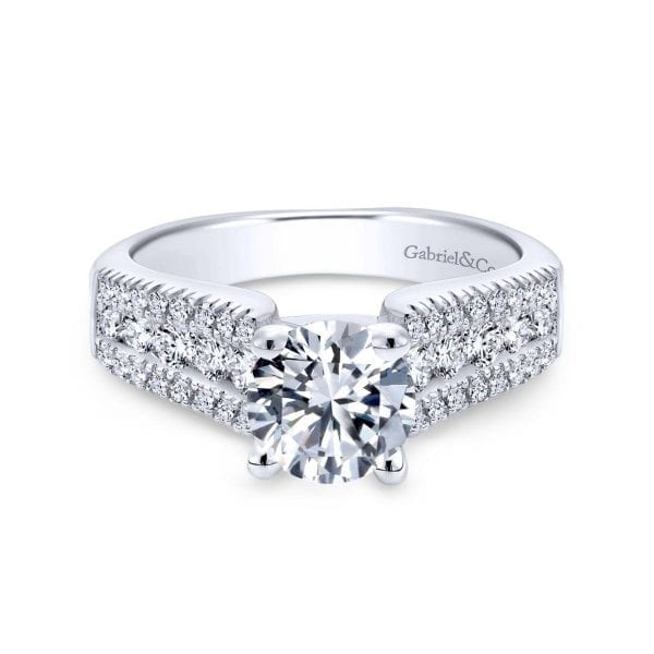 14K White Gold Round Wide Band Diamond Engagement Ring