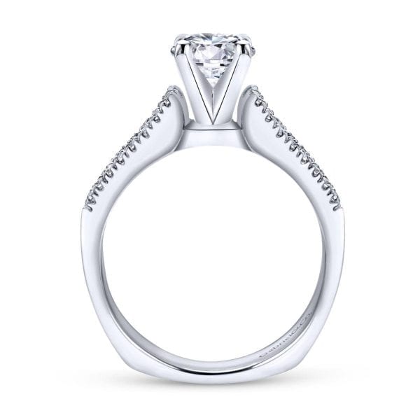 14K White Gold Round Wide Band Diamond Engagement Ring - Image 2