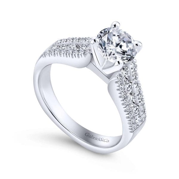 14K White Gold Round Wide Band Diamond Engagement Ring - Image 3